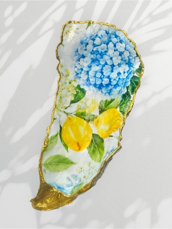 Hand Crafted Other - Lemons and Hydrangeas Oyster Shell Dish